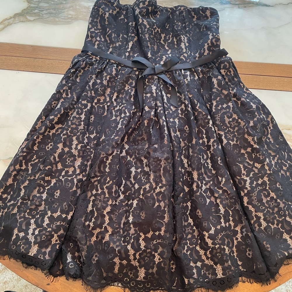 Strapless black lack cocktail dress
